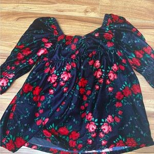 Janie and Jack Black and Red Floral Blouse